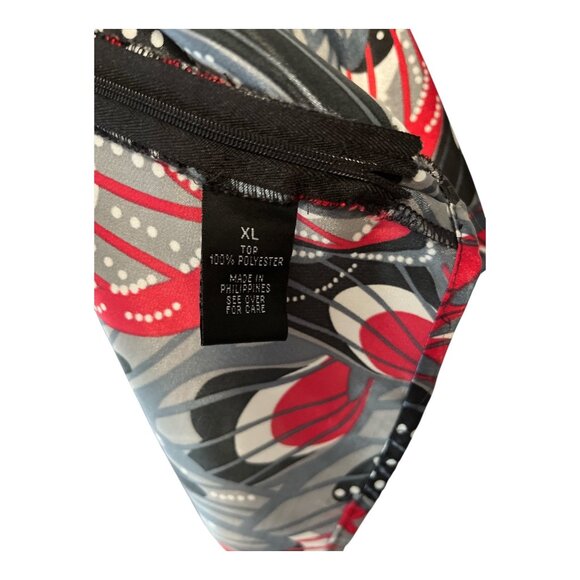 AGB Women’s XL Tunic Blouse | Red Black Gray Abstract Floral Print | Side Zip | - Picture 3 of 6